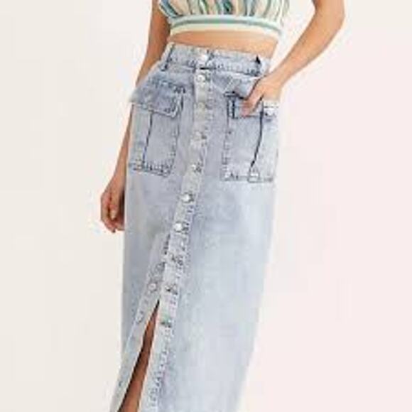 Free People We The Free Ava Denim Midi Skirt – Light Wash- Small - Picture 2 of 7
